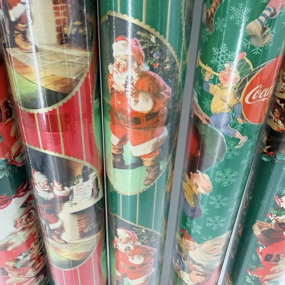 Lot of 5 Rolls Vintage Coca-Cola Christmas Wrapping Paper NEW SEALED